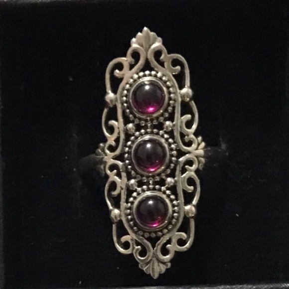 New Sterling Silver Pink Ruby Trio Triple Ring Size 8-8.25 w/Filigree Setting - Picture 3 of 16
